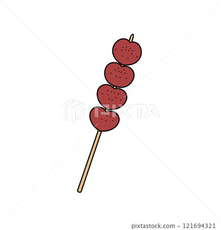 A stick with four red apples on it A stick with four red apples on it 121694321