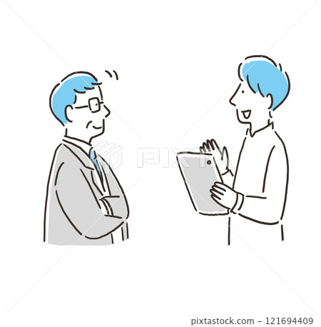 年輕員工和老商人開會插畫素材 121694409