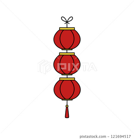 Three red lanterns hanging from a string Three red lanterns hanging from a string 121694517