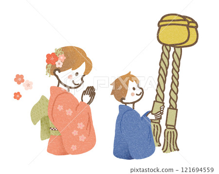 第一次參拜神社的男孩和女孩 121694559