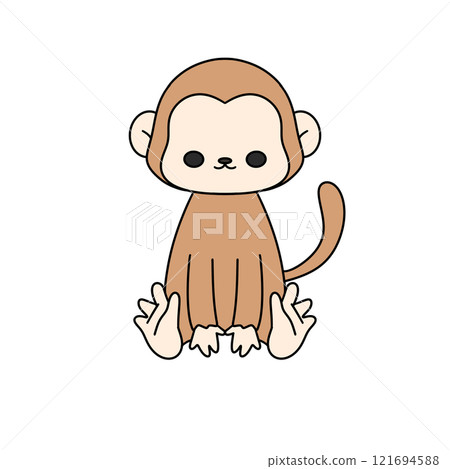 A cute cartoon monkey is sitting on its hands A cute cartoon monkey is sitting on its hands 121694588