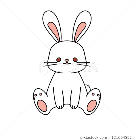 A cute cartoon rabbit is sitting on its hind legs 121694592