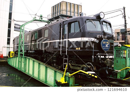 EF58 electric locomotive parked on the turntable EF58 electric locomotive parked on the turntable 121694610