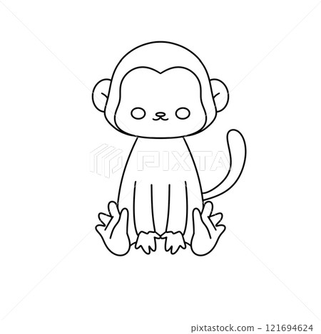 A monkey is sitting on the ground with its legs crossed A monkey is sitting on the ground with its legs crossed 121694624