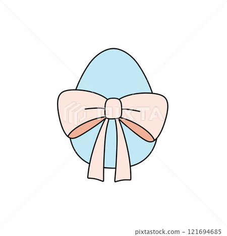 A blue and pink egg with a pink bow around it 121694685