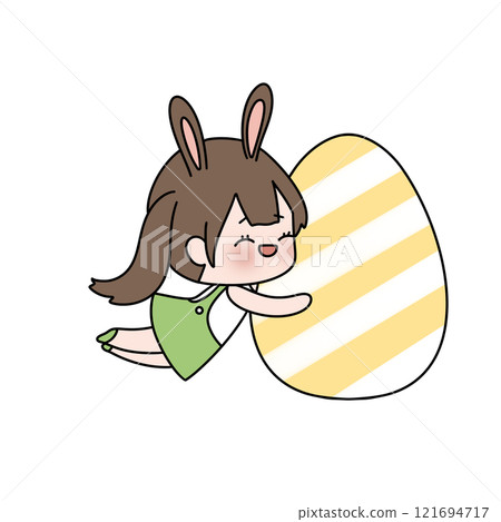 A cartoon girl is holding an egg in her arms 121694717