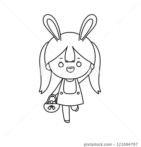 A girl is holding a basket and is running 121694797