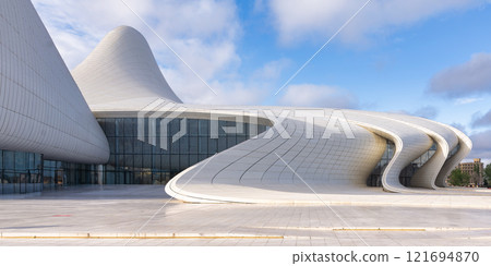 Modern Architecture of Heydar Aliyev Centre in Baku Azerbaijan on a sunny summer Day 121694870