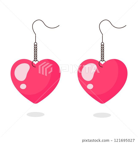 Pair of heart-shaped earrings. Valentine's Day. Flat style vector illustration Pair of heart-shaped earrings. Valentine's Day. Flat style vector illustration 121695027