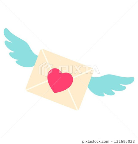 Flying envelope with wings. Valentine's day. Vector illustration in flat style 121695028