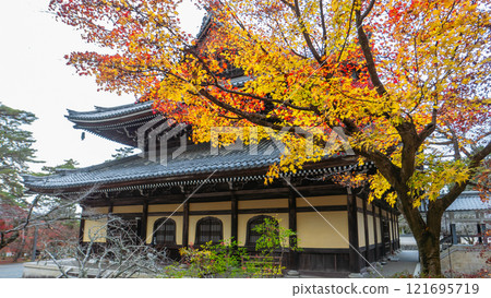 Nanzen-ji Temple Building with Autumn Foliage, Kyoto. 121695719