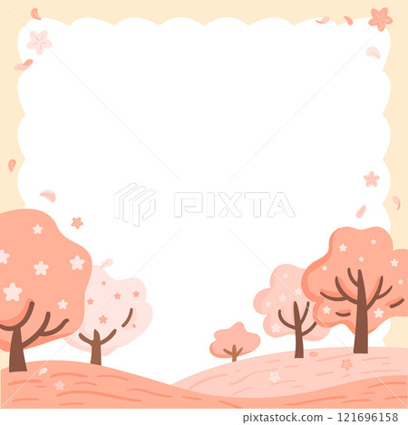 Spring landscape background frame with cherry blossom 121696158