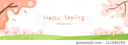 Spring landscape background with cherry blossom 121696169
