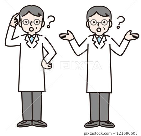 一個穿著白大褂的男人在思考（全身）：插畫素材 121696603