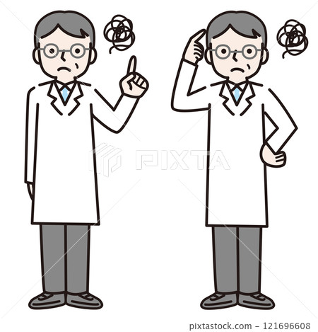 A man in a white coat who is worried (whole body): Illustration material 121696608