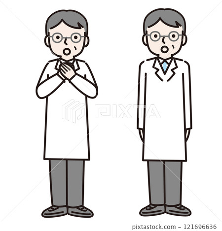A man in a white coat with a troubled face (whole body): Illustration material 121696636