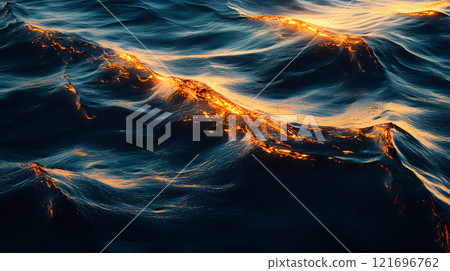 Atmospheric Maritime Landscape with Gentle Waves and Golden Hour Luminescence 121696762