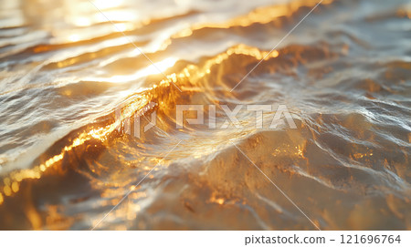 Intricate Wave Textures Revealing Light Refractions Under Golden Hour Glow 121696764