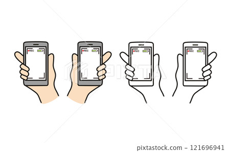 REC 螢幕上一手拿著智慧型手機的插圖 REC 螢幕上一手拿著智慧型手機的插圖 121696941