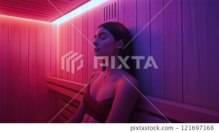 Beautiful young girl in sauna Beautiful young girl in sauna 121697168