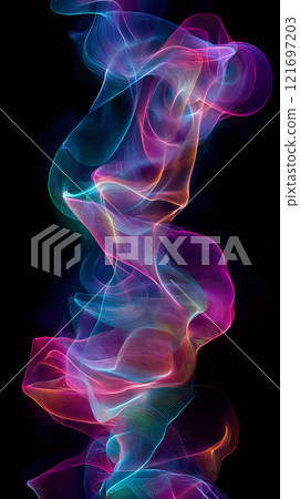 Fluid Neon Light Streams Cascading Across Dark Space Creating Intricate Narratives 121697203