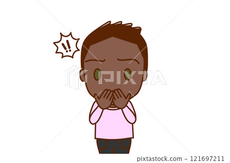 (Front view of upper body) An African-American boy turns pale in shock after seeing an unbelievable scene 121697211