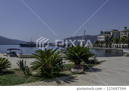Montenegro, Porto Montenegro, Tivat, landscape of the port and its boats. 121697394