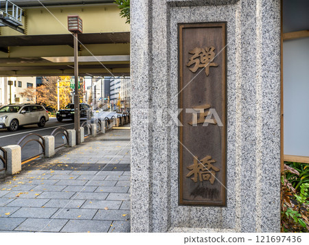 The main pillar and nameplate of the "Danjo Bridge" that once spanned the Kaede River (Chuo Ward, Tokyo) 121697436