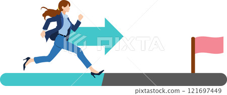 實現目標的路線圖插圖(女商人) 實現目標的路線圖插圖(女商人) 121697449