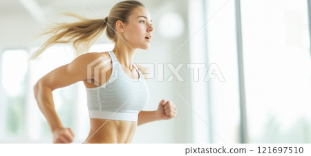 一位女跑步者描繪了她在健身房積極的日常生活 121697510