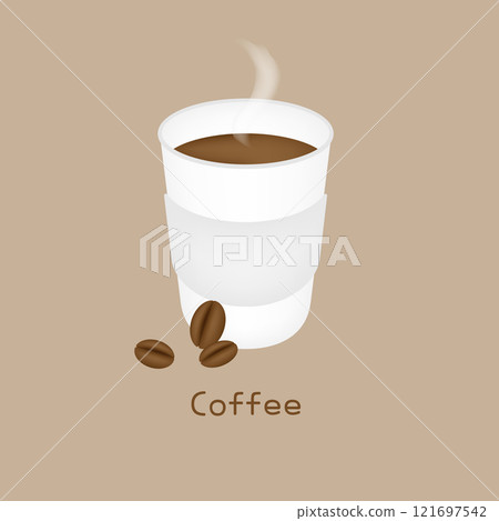 Hot Americano in coffee beans and takeout cups. Hot Americano in coffee beans and takeout cups. 121697542