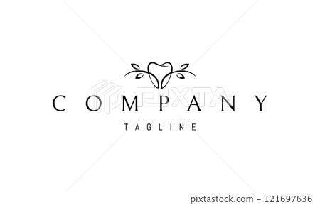 Vector logo with an abstract image of a tooth from a branch with leaves. Vector logo with an abstract image of a tooth from a branch with leaves. 121697636