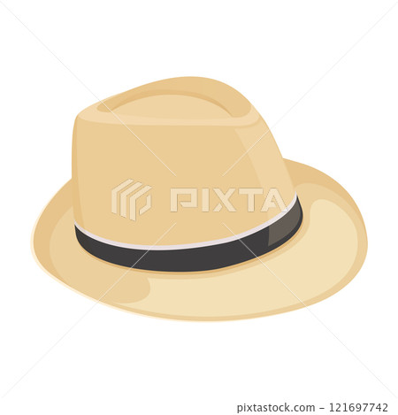 Straw fedora hat isolated on a white background beach hat , summer hat. Flat design Straw fedora hat isolated on a white background beach hat , summer hat. Flat design 121697742
