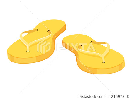 Rubber flip-flops isolated on white background, pair of thongs, flat design.Slippers for infographics and design. 121697838