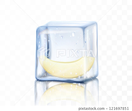 Fresh ripe melon half in ice cube isolated on transparent background. Frozen piece of melon, realistic 3d vector illustration Fresh ripe melon half in ice cube isolated on transparent background. Frozen piece of melon, realistic 3d vector illustration 121697851