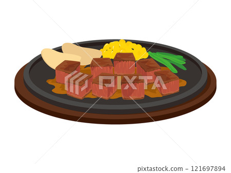 鐵板上牛排丁的插圖 121697894