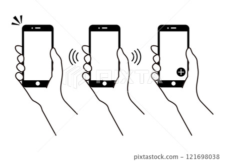 Illustration of a hand holding a smartphone 121698038