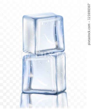 Realistic blue solid ice cubes on transparent background 3d vector illustration 121698387