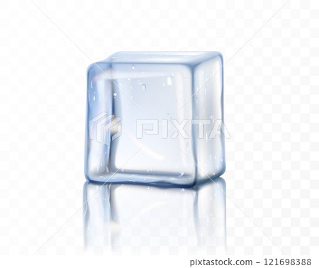Blue solid ice cube on transparent background. Realistic 3d vector illustration 121698388