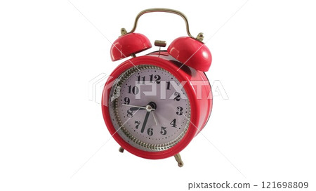 red alarm clock on white background. 121698809