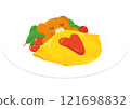 Illustration of a cute decorated omurice on a plate 121698832