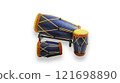 Miniature Indonesian Javanese Traditional Gamelan Music Instruments in White Isolated Background 121698890