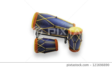 Miniature Indonesian Javanese Traditional Gamelan Music Instruments in White Isolated Background 121698890