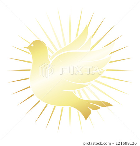 Dove of peace with golden rays shining 121699120