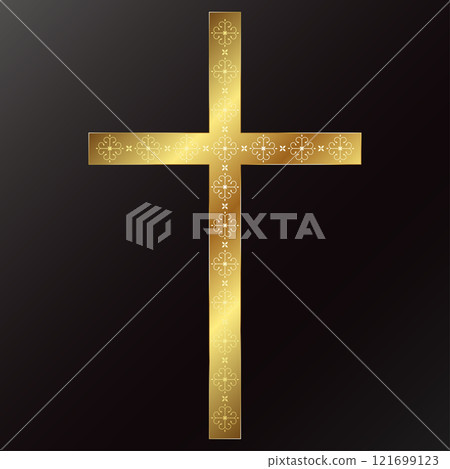 Golden Christian beautiful cross with a pattern of ornaments with curls 121699123