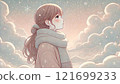 A woman looking up at the snowy sky 121699233