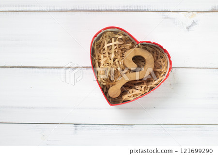 Questions of the Heart: Wooden Question Mark in a Red Polka Dot Heart Box Questions of the Heart: Wooden Question Mark in a Red Polka Dot Heart Box 121699290