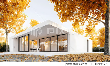 White house with a white roof and a white porch White house with a white roof and a white porch 121699376