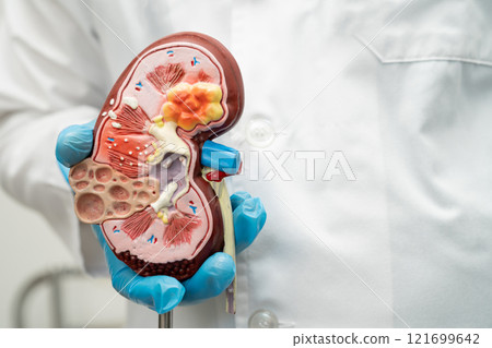 Kidney disease, Chronic kidney disease ckd, Doctor hold human model to treat and study in hospital. Kidney disease, Chronic kidney disease ckd, Doctor hold human model to treat and study in hospital. 121699642
