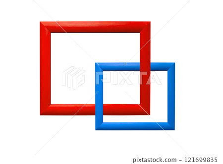 Surreal intertwined picture frames. Two overlapping rectangular frames in red and blue, creating a Surreal intertwined picture frames. Two overlapping rectangular frames in red and blue, creating a 121699835